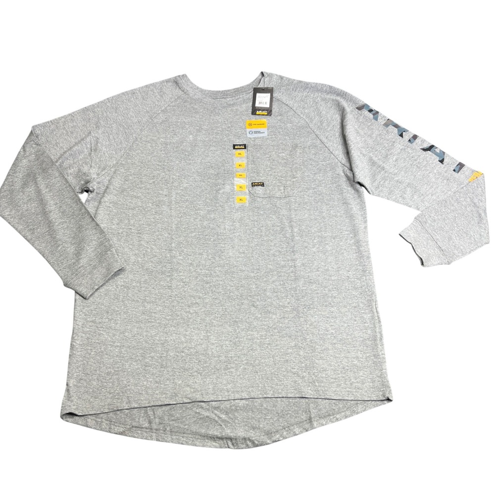 Ariat Rebar Cotton Strong Mens XL Gray Long Sleeve Graphic Work T-Shirt
